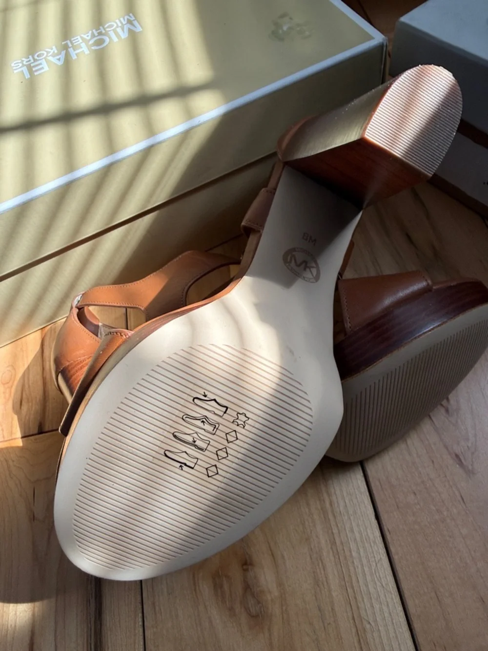 Michael Kors Brown Leather Zip Front Heeled Sandals - Picture 4 of 4